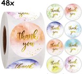 Sluitsticker - Sluitzegel - Thank you Mix | Bedankt | Zakelijk - Trouwerij - Envelop | Mix Kleuren | Thank you - stickers | Envelop stickers | Cadeau - Gift - Cadeauzakje - Traktatie | Creativiteit | 48 stuks - 2,5 cm
