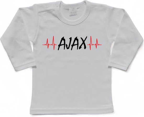 Amsterdam Kinder t-shirt Lange Mouw | "AJAX hartslag | Verjaardagkado | verjaardag kado | grappig | jarig | Amsterdam | AJAX | cadeau | Cadeau | Wit/rood/zwart/rood | Maat 68