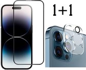 Screenz® - Full cover screenprotector + camera lens protector geschikt voor iPhone 15 Pro - Set van 2 stuks