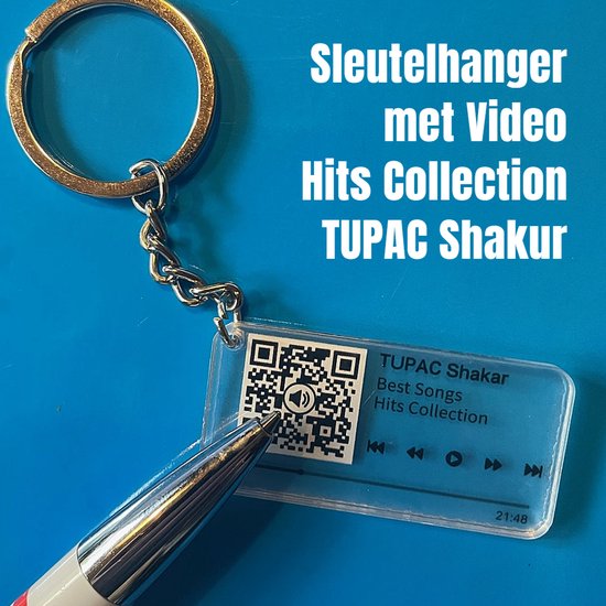 Allernieuwste.nl® QR Sleutelhanger TUPAC SHAKUR 2PAC - Video van Gratest Hits - Gadget QR code Geschenk Idee Cadeau Rap-fan - Beeld en Geluid Gadget - MU05 Sinterklaas Cadeau
