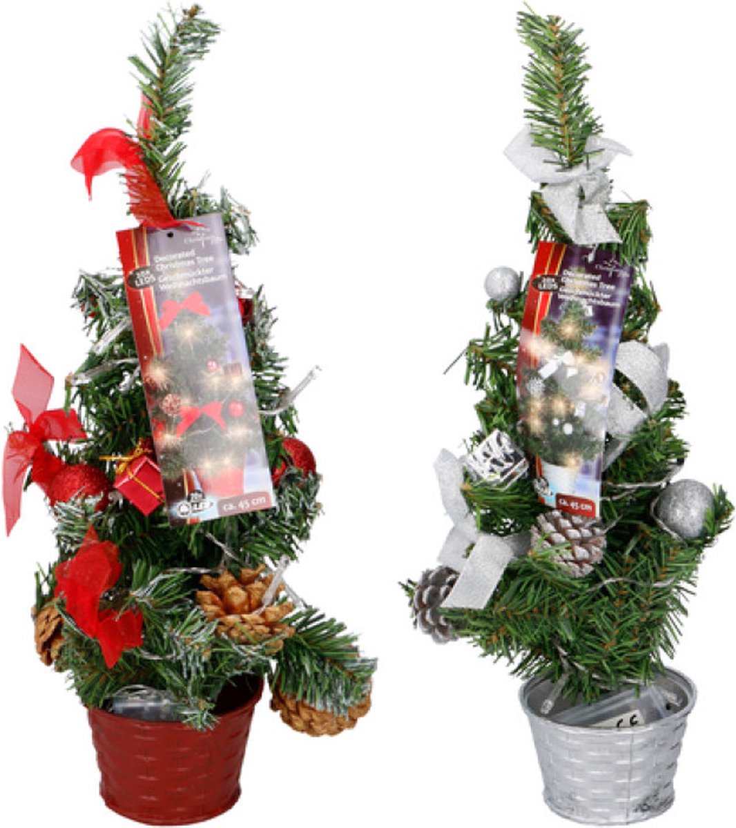 WVspecials Mini Kerstboom - Kleine Kunstkerstboom 45cm Met Verlichting en Versiering- LED Lampjes - Kerstversiering - Kerstboomverlichting - Standaard - Christmas Tree