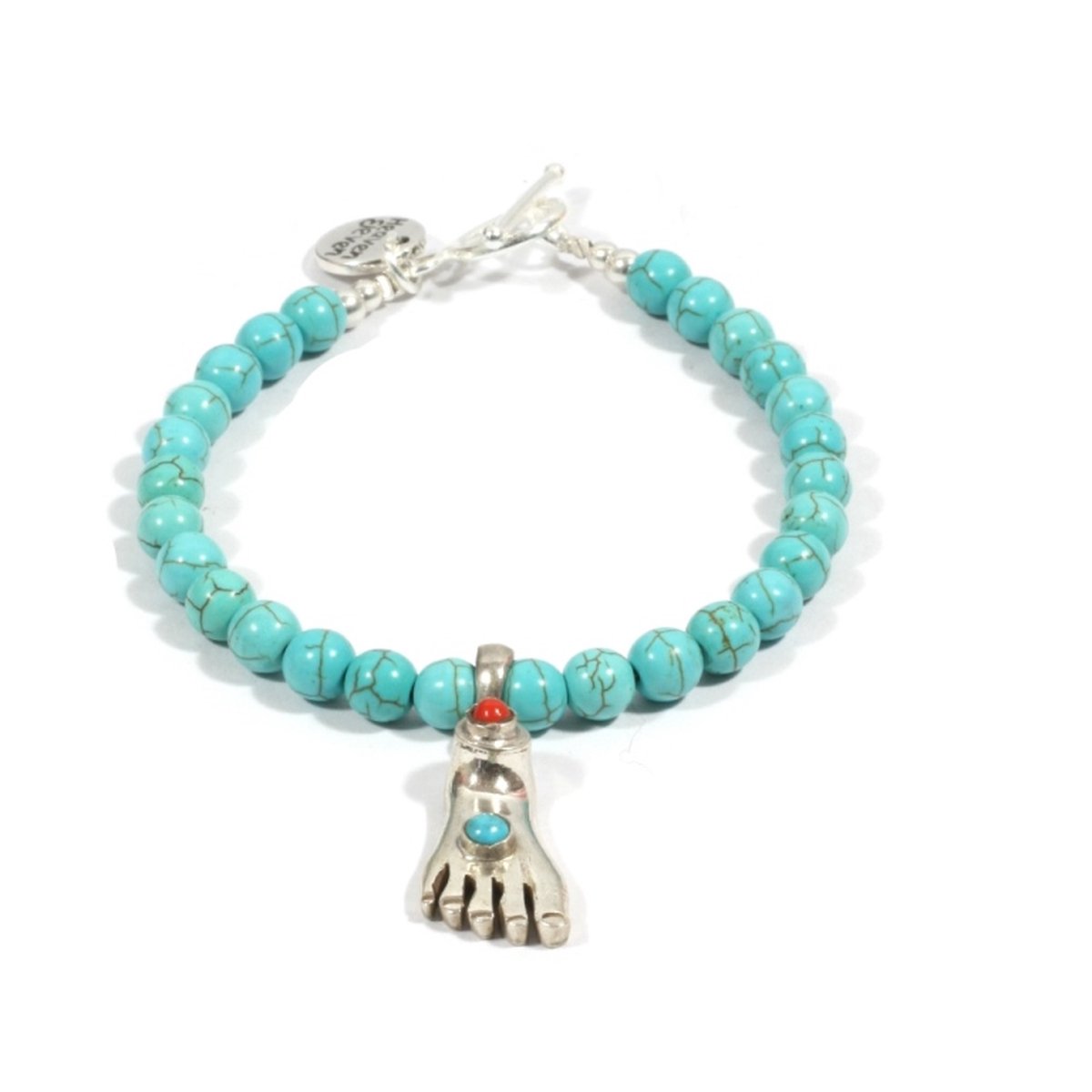 Heaven Eleven - dames - armband - Turquoise - 925 - zilver - buddha - voetje - turkoois - 6mm - 17cm