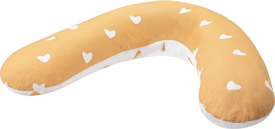 Bubaba by FreeON - Body/Relax Pillow - Zwangerschapskussen - Voedingskussen met wasbare hoes (170x35cm) - Yellow Hearts
