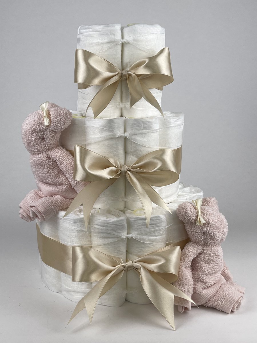 Chouette-Chouette | Luiertaart Meisje | Kraamcadeau | Geboorte Meisje | Babyshower | Beren Blush roze - Beige
