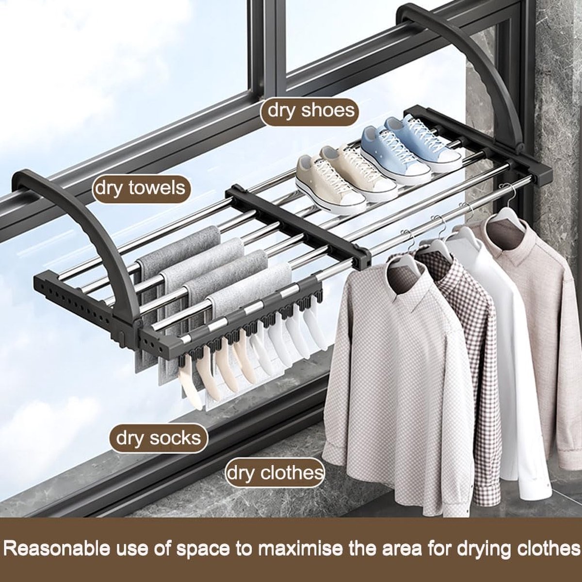 Goedkoopste wasdroogrek met grote capaciteit opgewaardeerde versie, droogrek kleding, waslijn roestvrij staal, vouwen binnen en buiten
