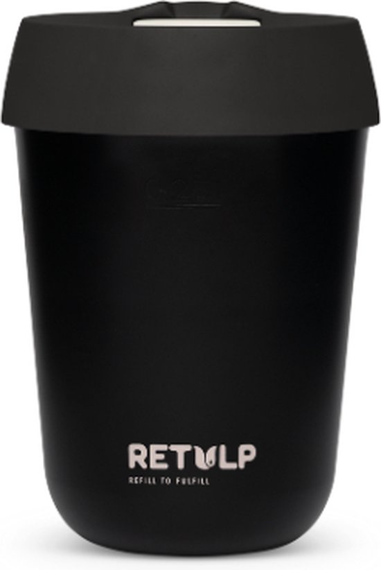 Retulp Travel Mug - Koffiebeker to go - 275 ml - Koffiemok - Black & Night Black