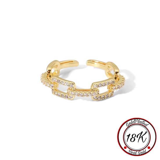 Borasi Chain Zirkonia Ring | 18k Goldplated | Goud | Verstelbare Ring | Vrouwen Ringen | Dames Sieraden | Vrouwen Sieraden | Meest Verkochte Sieraden | Cadeau Voor Haar