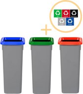 Plafor Fit Bin Prullenbak voor afvalscheiding - 20L – Set van 3, Blauw/Groen/Rood - Inclusief 5-delige Stickerset - Afvalbak voor gemakkelijk Afval Scheiden en Recycling - Afvalemmer - Vuilnisbak voor Huishouden, Keuken en Kantoor - Afvalbakken