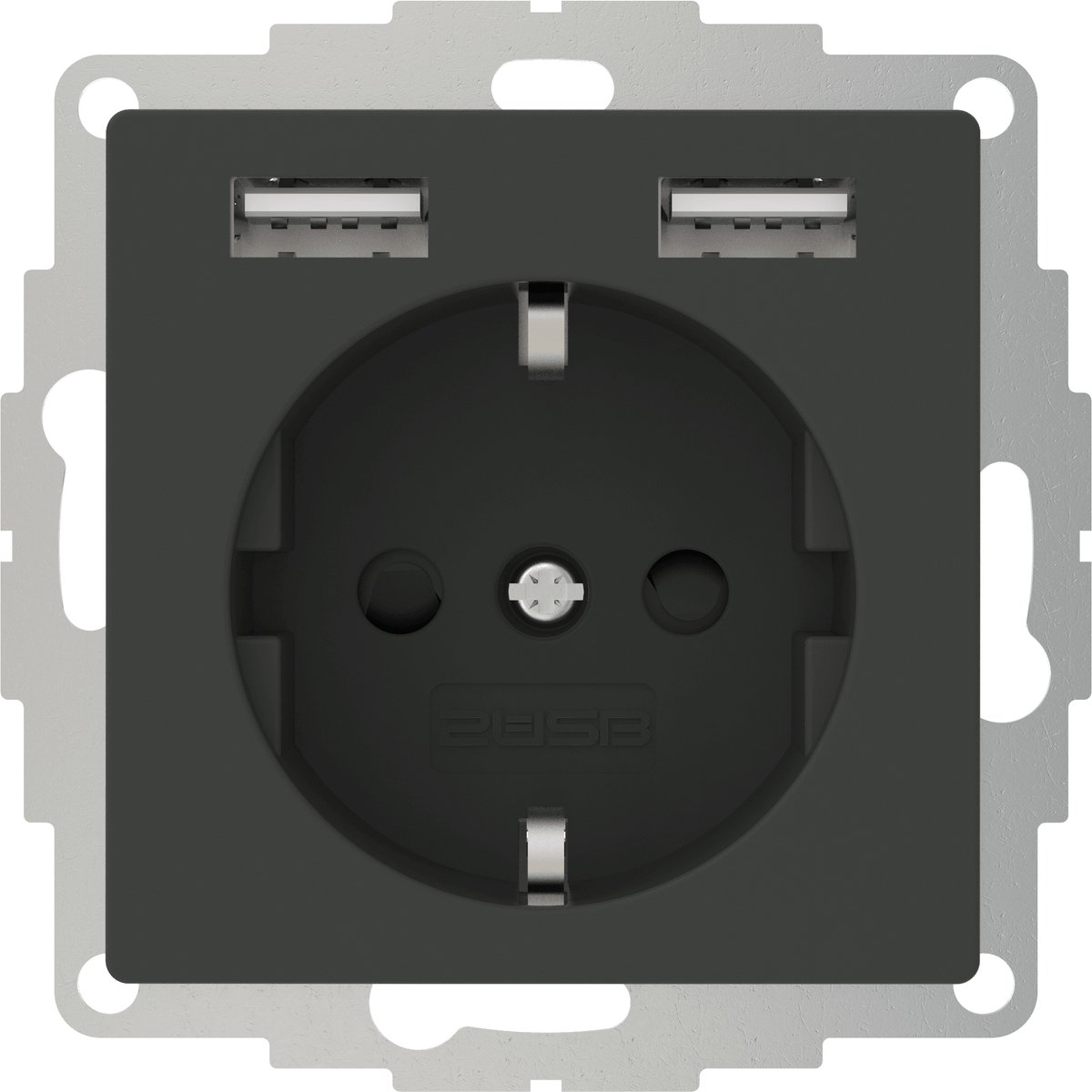 2USB - USB-Stopcontact - Inbouw 250V 16A met 2x USB-A 12W 2.4A – Snel Opladen – InCharge PRO USB-AA – Compatibel EU Inbouwdoos – Veilig & Stijlvol - Antraciet