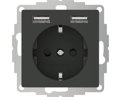 2USB - USB-Stopcontact - Inbouw 250V 16A met 2x USB-A 12W 2.4A – Snel Opladen – InCharge PRO USB-AA – Compatibel EU Inbouwdoos – Veilig & Stijlvol - Antraciet