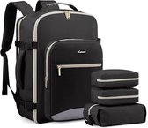 4-delige reisrugtas rugzak handbagage Zwart - 17 inch laptoptas, met 1 toilettas, 1 kledingorganizer, 1 schoenentas - reistas voor volwassenen, 40L rugzak met 3 pakkubussen - grote capiciteit 46x36x20cm