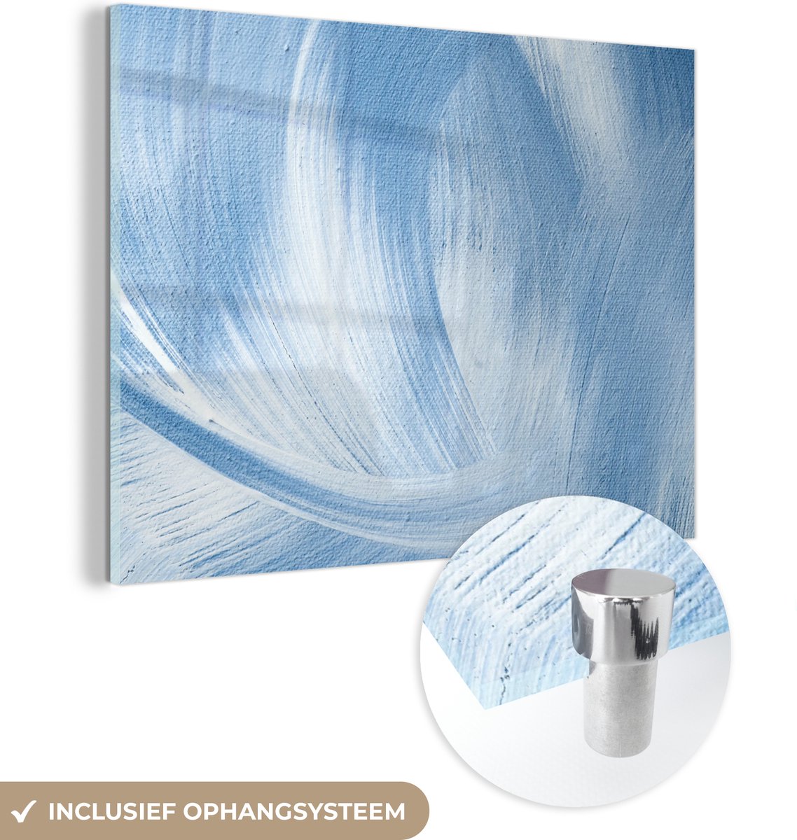 MuchoWow® Glasschilderij 80x60 cm - Schilderij acrylglas - Blauw - Acrylverf - Design - Foto op glas - Schilderijen