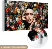 MuchoWow® Glasschilderij 120x60 cm - Schilderij acrylglas - Bloem - Vrouwen - Portret - Botanisch - Foto op glas - Schilderijen