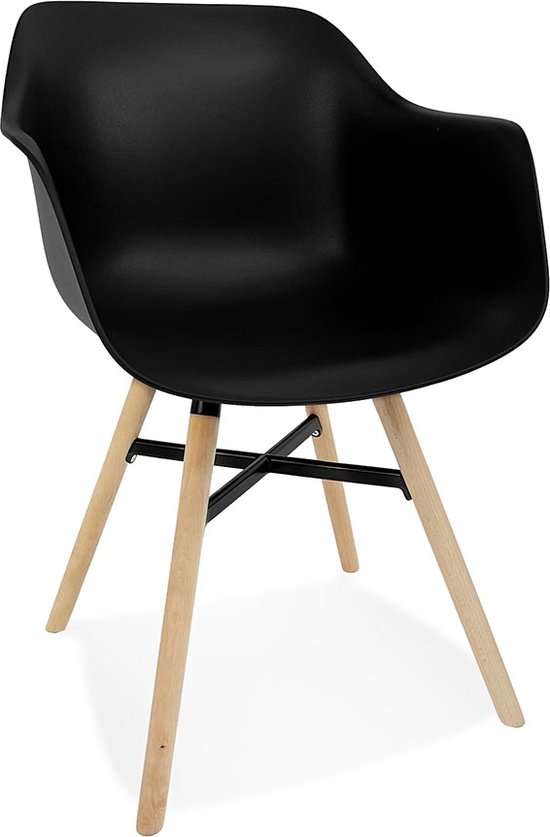 Alterego Zwarte stoel met armleuningen 'MELIS' met metalen en natuurlijke houten poten