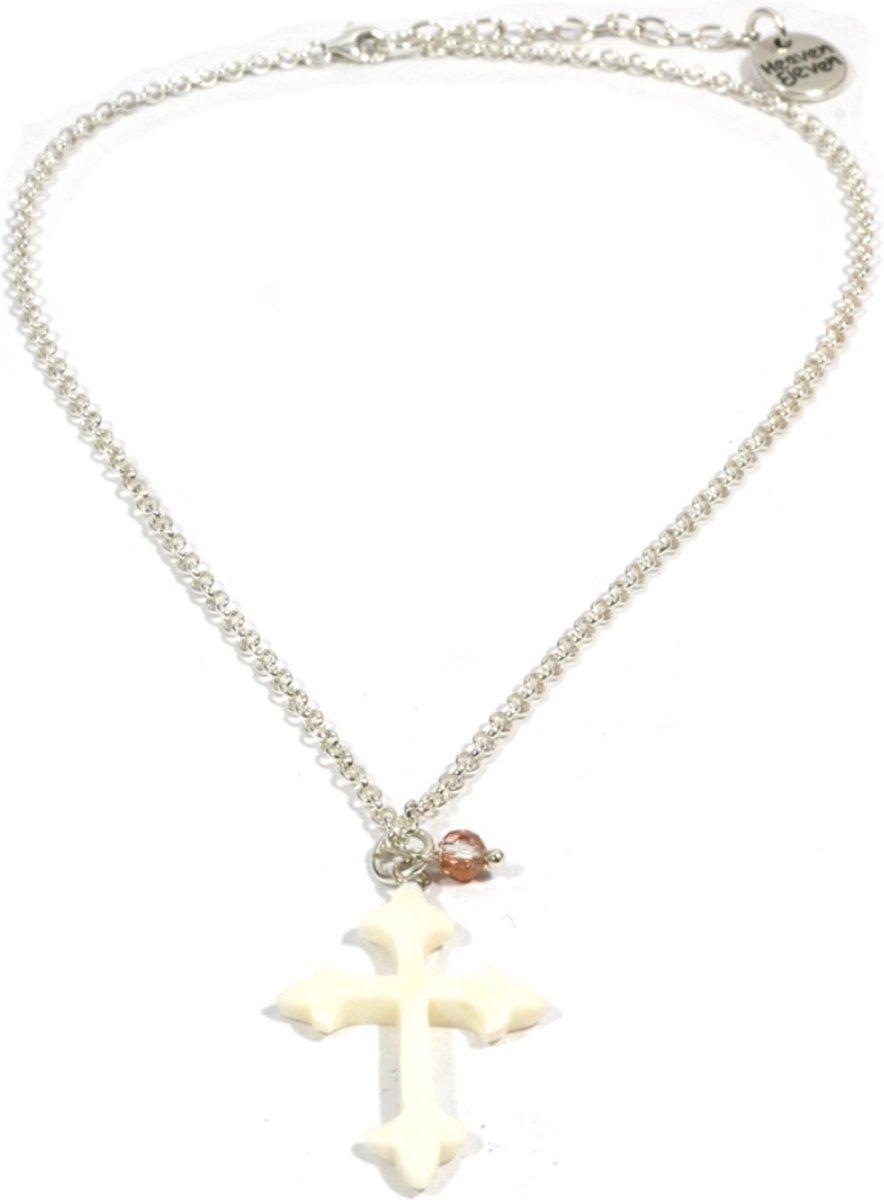 Heaven Eleven dames Ketting zilver plating met wit kruis van hertegewei