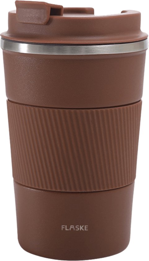 FLASKE Koffiebeker Coffee Cup - Chocolate - 380ml - RVS Koffiebeker to Go van...