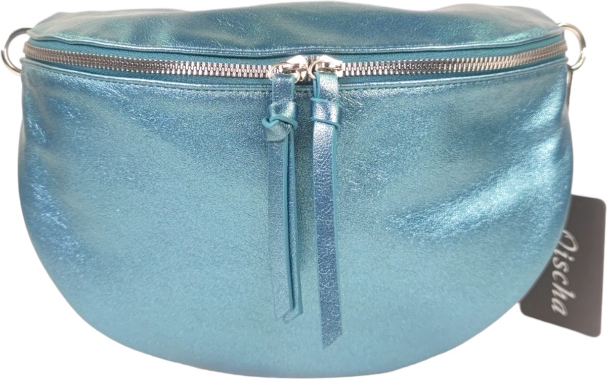 Qischa® - Crossbody heuptas bumbag - uni riem - soft - eend blauw metallic - large size