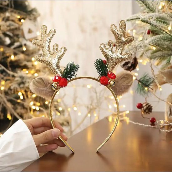 Kerst Haarband met gewei | haarband Kerst | Diadeem Kerst | kerstdiner haaraccessoires