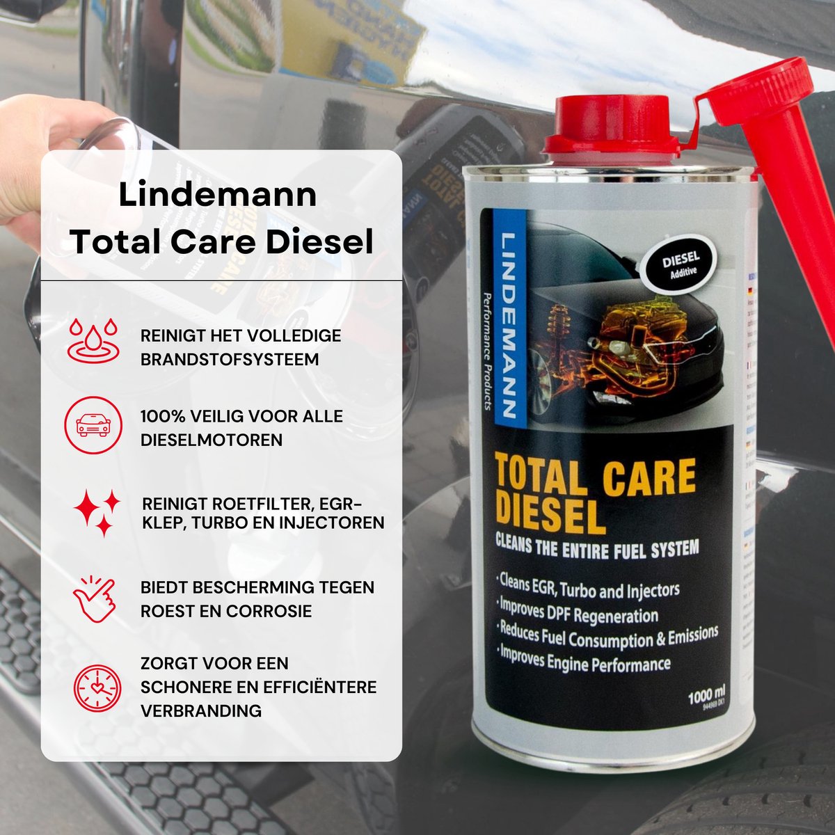 Lindemann Total Care Diesel 1000 Ml - Brandstofadditief - Diesel Reiniger -  Roetfilter