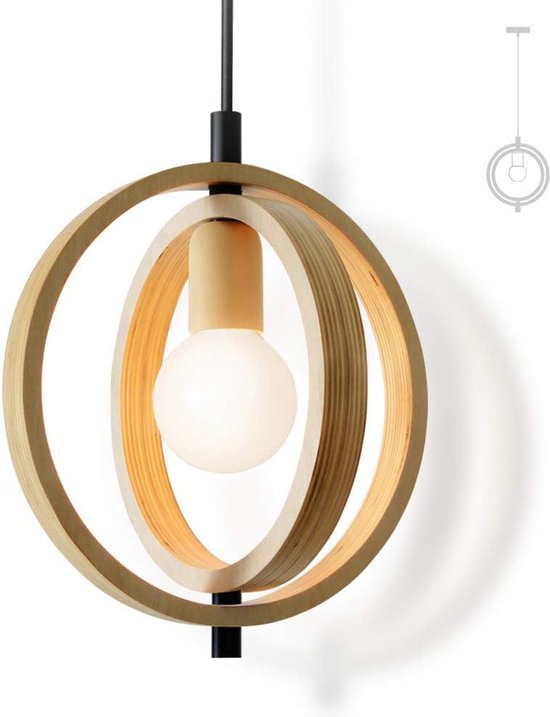 Lampe suspendue en bois – Lustre moderne à 1 lumière avec hauteur réglable – Lampe suspendue Vintage E27 pour salle à manger, chambre, café, galerie d'art