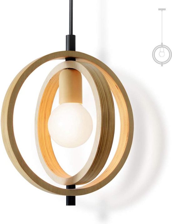 Houten Hanglamp -Moderne Designer 1-Lichts Kroonluchter met Verstelbare Hoogte - Vintage E27 Hanglamp voor Eetkamer, Slaapkamer, Café, Kunstgalerie