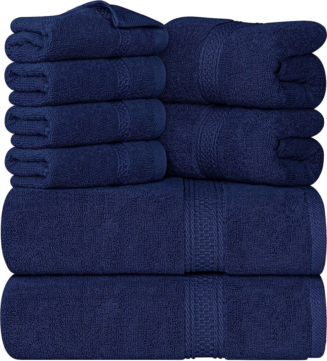 8-Delige Handdoekset - 2 badhanddoeken, 2 handdoeken en 4 Washandjes Katoen Hotelkwaliteit Superzacht en Zeer Absorberend (Marine).