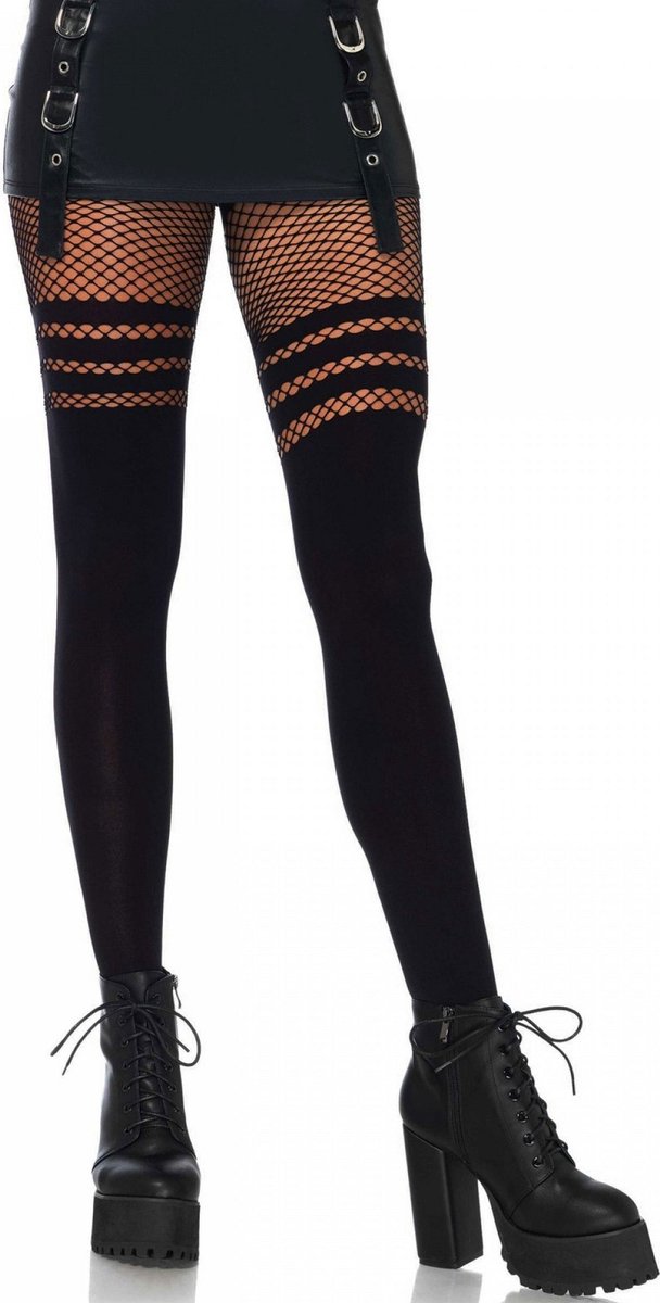 Leg Avenue Pantyhose with fishnet stripes ["Zwart"]