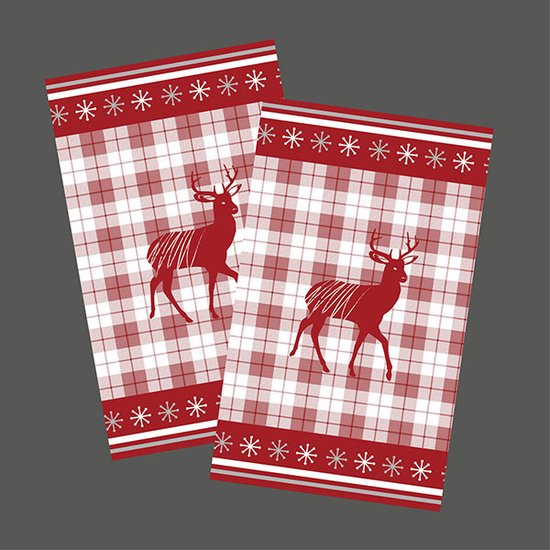 Essuies de vaisselle - Noël - Set de 2 - Rouge - Wit - Renne - Cerf - 40 x 70 cm