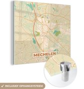 MuchoWow® Glasschilderij 50x50 cm - Schilderij acrylglas - België - Kaart - Mechelen - Stadskaart - Plattegrond - Foto op glas - Schilderijen