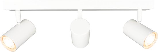 Applique murale blanche avec une barre droite à laquelle trois spots blancs sont fixés.