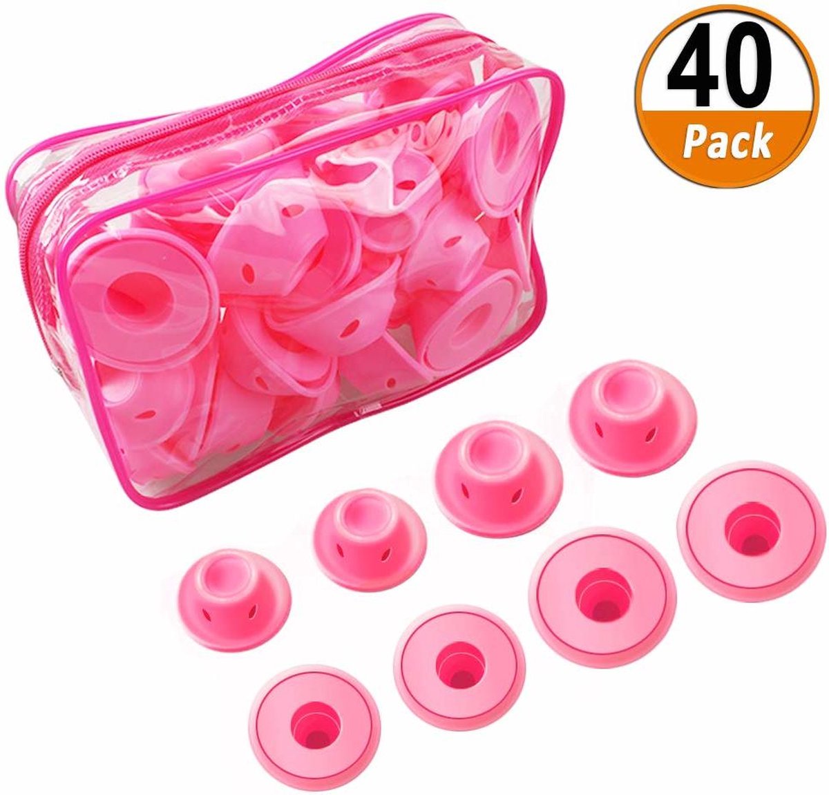 40 stuks roze magische krulspelden Silicone Magic Hair Rollers Haarrol zonder warmte Haarverzorging DIY Styling Tools Set voor kort lang haar (20 grote en 20 kleine siliconen krulspelden)