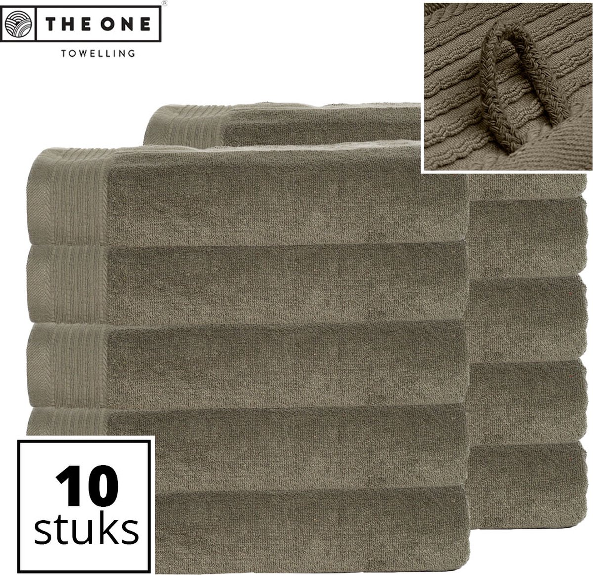 The One Towelling Classic Strandlakens - 100 x 180 cm - 10 Stuks - Voordeelverpakking - Hoge vochtopname - 100% Gekamd katoen - Olijfgroen