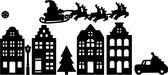 Raamsticker Slee statisch zwart - Herbruikbaar - Grachtenhuisjes - Grachtenpandjes - Grachtenhuis - Grachtenpand - Amsterdam - December - Winter - Kerstman in Slee - Kerst - Kerstmis - Christmas - Feest - Raam sticker - Raamfolie - Folie - Cadeau