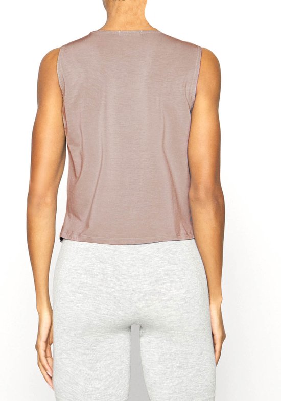 Namastae® Yoga top dames - Yoga kleding dames shirt - Sport shirt geknoopt - Kort topje - Taupe - Maat XS (maat 32-34) van Merkloos — afbeelding 2