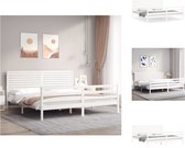 vidaXL Bed Frame - Massief grenenhout - 205.5 x 205.5 x 100 cm - Wit - Bed