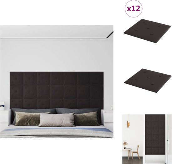 vidaXL Wandpaneel - trend - Wanddecoratie - 30x30 cm - Zwart kunstleer - Warmte- en geluidsisolatie - Breed toepasbaar - DIY ontwerp - 12x panelen - Wandpaneel