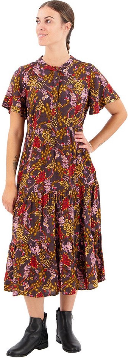 Superdry Printed Tiered Midi-jurk Met Korte Mouwen M Vrouw Zwart