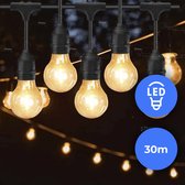 FONKEL® Arena LED Lichtsnoer Buiten met 30 Lampjes E27 Druppeleffect - Prikkabel 30 meter Tuinverlichting – Lampjes Slinger Warm Wit 2700k - Koppelbare Feestverlichting IP65 - Kerstverlichting