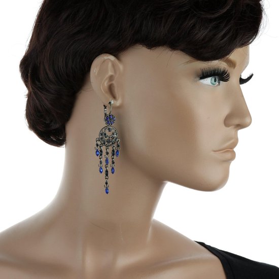 Behave - Oorhangers met blauwe stenen - Vintage stijl - 8 cm