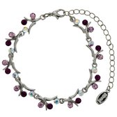 Behave Zilver-kleurige takjes armband met paarse stenen