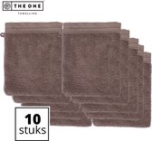 The One Towelling Washandjes - 16 x 21 cm - 10 Stuks - Voordeelverpakking - 100% organisch katoen - Met ophanglus - 550 gr/m2 - Taupe