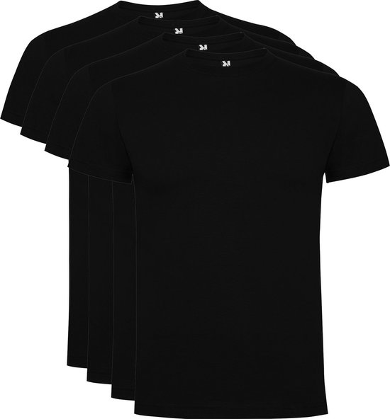 4 Pack Dogo Premium Unisex T-Shirt merk Roly 100% katoen Ronde hals Zwart, Maat 4XL