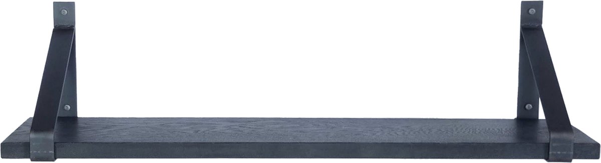 GoudmetHout Wandplank Industrieel - 180 x 20 cm Muurplank - Zwart Eiken Hout - Decoratie Wandrek & Boekenrek - Hangplank Keuken - Wall Shelf + 2 Mat Blanke Plankdragers van Staal