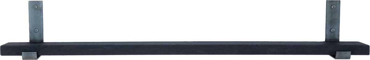 GoudmetHout® Wandplank Industrieel - 220 x 10 cm Muurplank - Zwart Eiken Hout - Decoratie Wandrek & Boekenrek - Hangplank Keuken - Wall Shelf + 2 Plankdragers van Ruw Staal