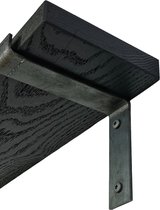 GoudmetHout - Massief eiken wandplank - 220 x 15 cm - Zwart Eiken - Inclusief industriële plankdragers L-vorm Geen Coating - lange boekenplank