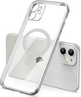 Hoesje Geschikt voor Apple iPhone 11 silicone Back cover met lenzbeschermer/magneet case Telefoonhoesje/transparant met grijs randen