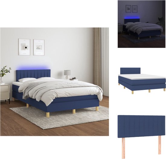vidaXL Boxspring - Blauw - 120 x 200 cm - LED - Pocketvering matras - Huidvriendelijk - Bed