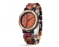 HO23-A07.2 : Houten horloge, band houten schakels ** KADO edelsteen armband