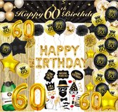 FeestmetJoep 60 jaar verjaardag versiering - 60 Jaar Feest Verjaardag Versiering Set 87-delig - Happy Birthday Slinger & Ballonnen - Decoratie Man Vrouw - Zwart en Goud