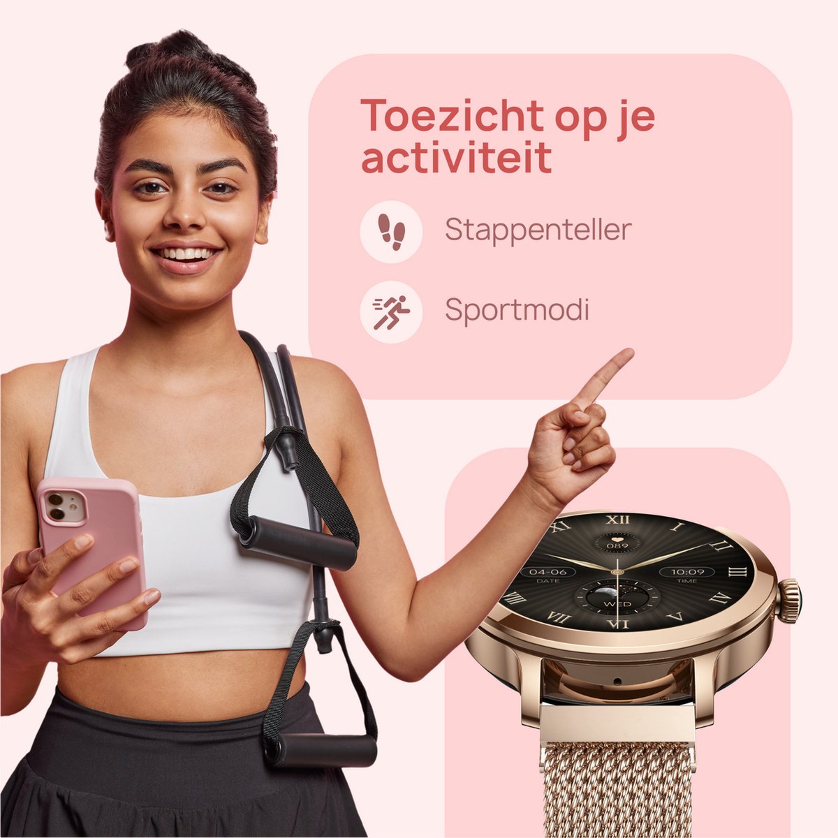 TDM Sales Smartwatch Dames Goud Full Touchscreen 36mm - afbeelding 2